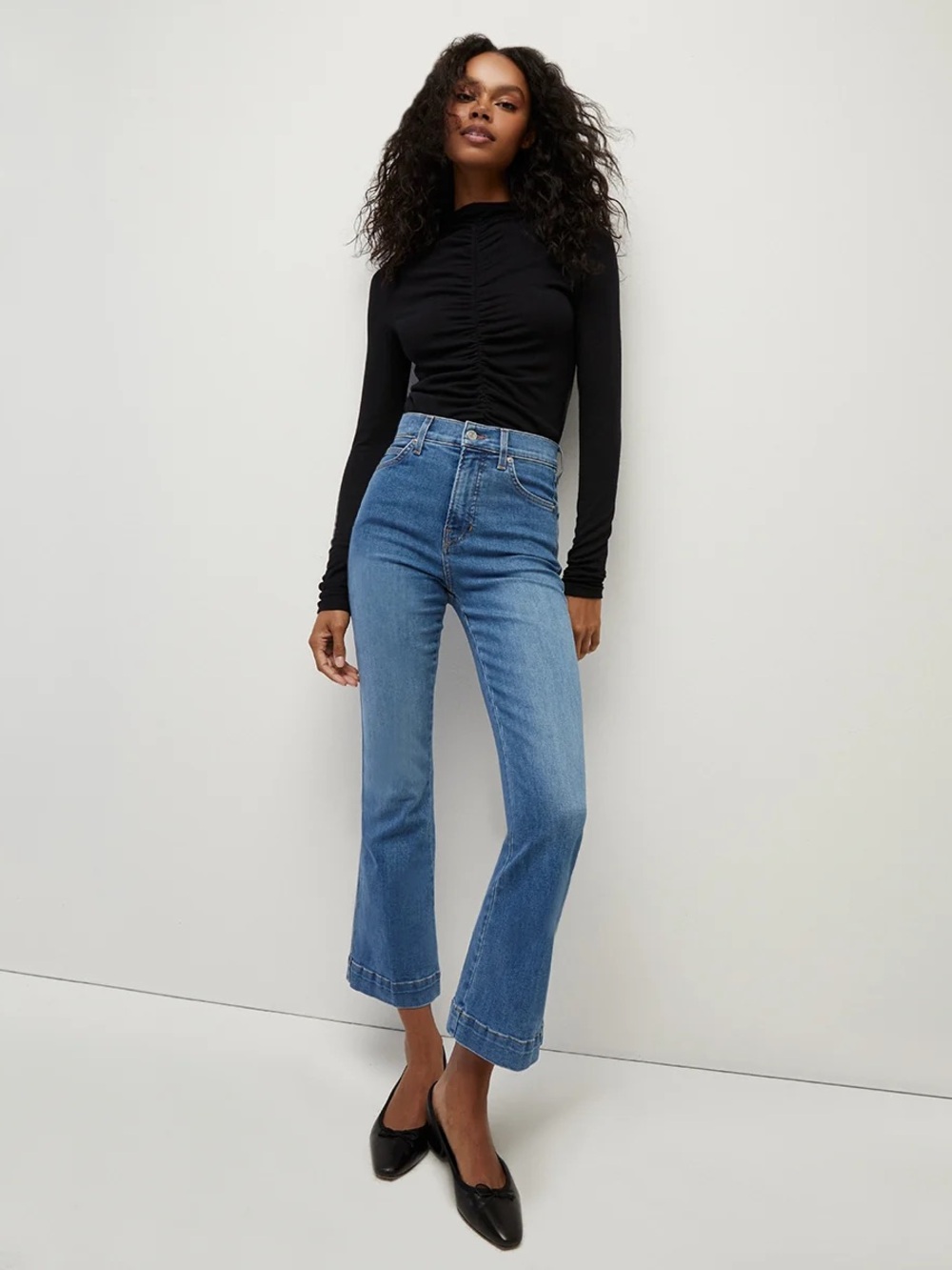 Veronica Beard || Theresa Ruched Turtleneck Long Sleeve Top Black‎ Small